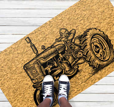 Alfombra vinílica vintage ilustración de tractor vintage - TenVinilo