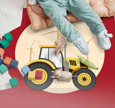 Detský vinylový koberec žltý a červený traktor - Tenstickers