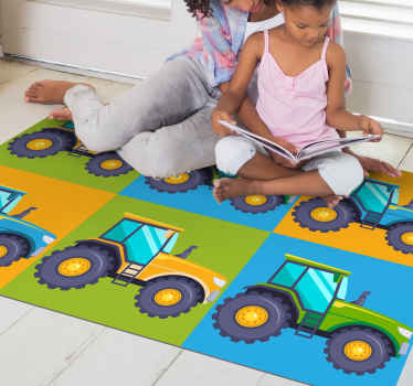 Multi-coloured Tractor Tiles kids vinyl rug - TenStickers