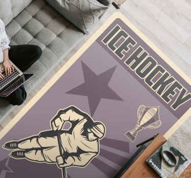 Ice Hockey player silhouette teen vinyl rug - TenStickers