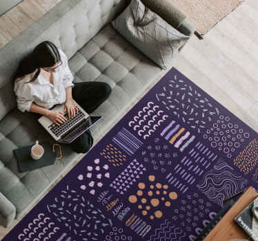 Alfombra vinilo salón trazos pintados de azul - TenVinilo