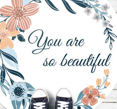 You are so beautiful floral wreath vinyl rug - TenStickers