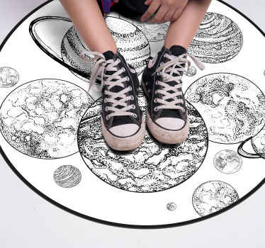 Alfombras vinílicas modernas Sistema solar blanco y negro - TenVinilo
