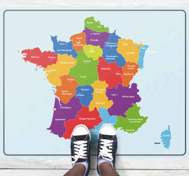 Cartão escolar - frança - províncias world map tapete de vinil. Fundo pálido e províncias francesas coloridas com nomes! Envio imediato!