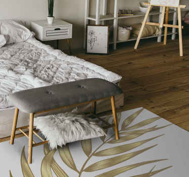 Alfombra vinílica flores patrón de follaje dorado - TenVinilo