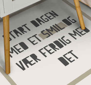Start dagen med et smil sitat vinylteppe - Tenstickers