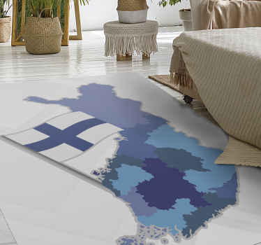 Suomen kartta lipulla maailmakartta vinyylimatto - Tenstickers