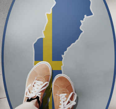 Sverige flagga med kontur världskarta matta - Tenstickers