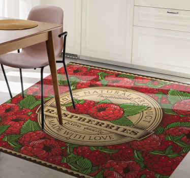 Raspberry floral pattern kitchen vinyl rug - TenStickers