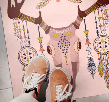 Alfombra vinílica étnica elegante motivo de cornamenta - TenVinilo