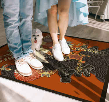 παιωνία κιμονό μοτίβο λουλουδάτο χαλί - TenStickers