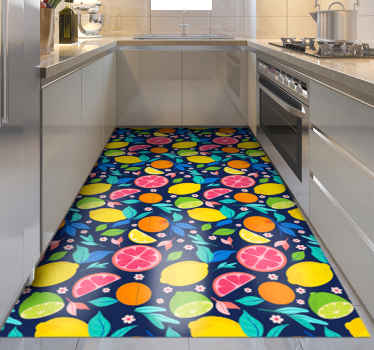 Alfombra vinílica cocina patrón colorido de cítricos - TenVinilo