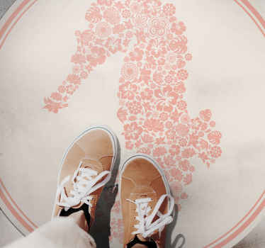 Alfombra vinílica flores diseño floral de caballito de mar - TenVinilo