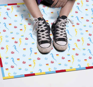 Tapis vinyle salle de bain motif hippocampe bleu - TenStickers