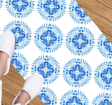 Alfombra vinílica mosaico elementos de flor azul - TenVinilo
