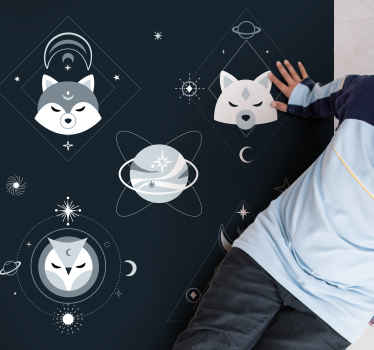 rôzne vinylové koberce pre deti kozmické zvieracie tváre - Tenstickers