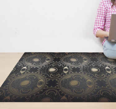 Alfombra vinílica mandala motivo negro celestial - TenVinilo