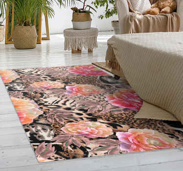 Blomster leopard hud dyreprint vinyl tæppe - TenStickers