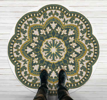 Tapis vinyle mandala motif floral circulaire vert - TenStickers