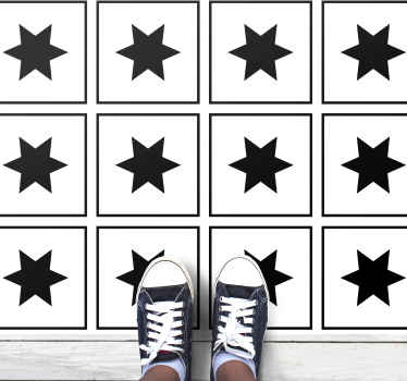 Alfombra vinílica de estrellas motivo en blanco y negro - TenVinilo