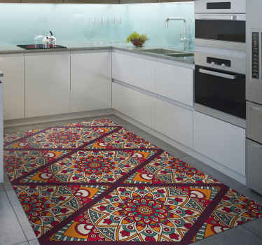 Colorful tile motif mandala vinyl rug - TenStickers