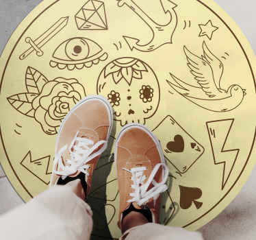 Alfombra vinílica juvenil símbolos de tatuajes - TenVinilo