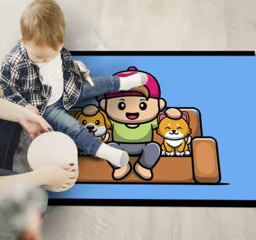 Boy with pets kids vinyl carpet - TenStickers