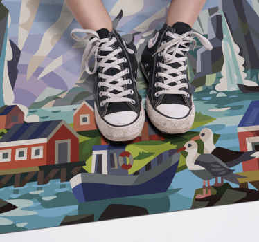 Covor vinil cu aspect de natura coasta norvegiană - TenStickers