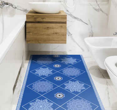Tapis vinyle salle de bain éléments floraux bleus - TenStickers