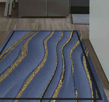 Tapis vinyle marbre vagues bleues et dorées - TenStickers
