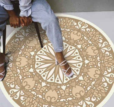 Alfombra vinílica mandala diseño circular beige elegante - TenVinilo