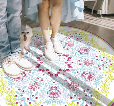 Tapis vinyle mandala motif botanique bleu et rose - TenStickers