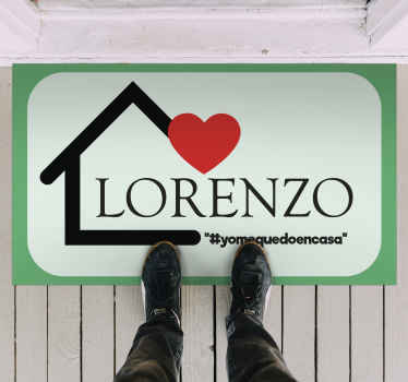 Alfombra vinílica con nombre Familia me quedo en casa - TenVinilo