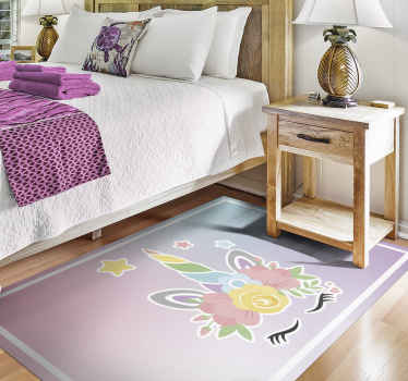 Alfombra vinílica bebé Unicornio con flores - TenVinilo