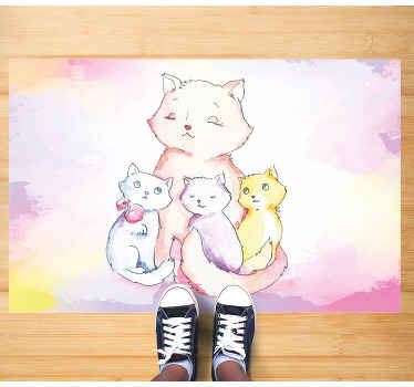 Söt kattfamilj Vinylmatta daghem - Tenstickers