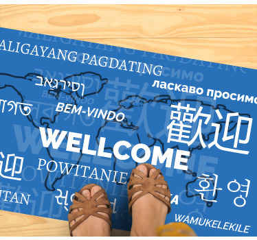 Alfombra vinílica mapamundi bienvenido en varios idiomas - TenVinilo