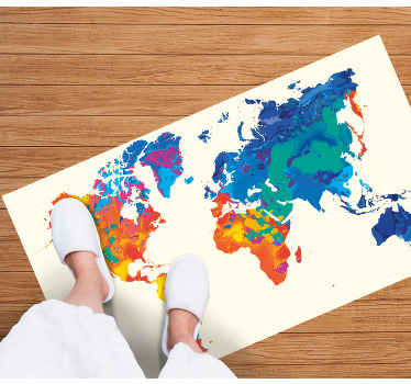 Pretty watercolor world map square vinyl rug - TenStickers