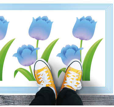 파란색과 흰색 튤립 꽃 비닐 깔개 - TenStickers
