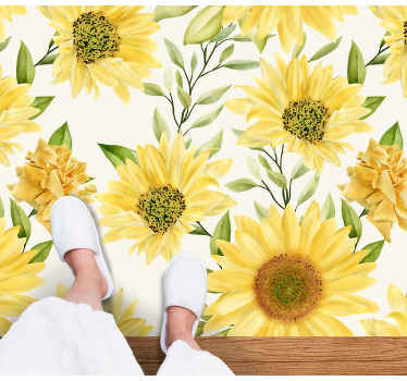 Alfombra vinílica dormitorio Girasol fondo blanco - TenVinilo