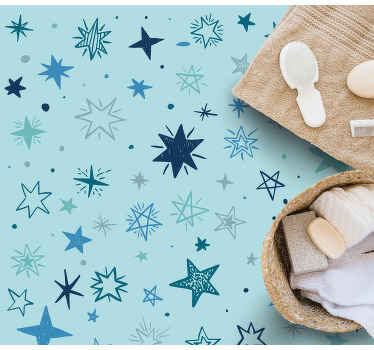 Alfombra vinílica de estrellas patrón de noche azul - TenVinilo