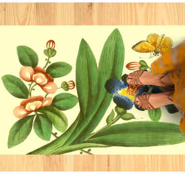 μπλε, μπεζ και μπλε λουλούδια χαλί βινυλίου φύσης - TenStickers