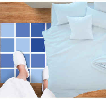 Tapis vinyle salle de bain motif de grille bleu - TenStickers