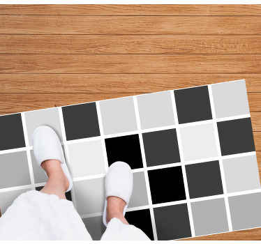 Tapis vinyle salle de bain carrés aux nuances de gris - TenStickers