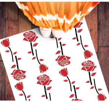 Alfombra vinílica flores patrones de rosas rojas - TenVinilo