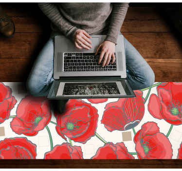 Vinyl tapijt bloemen en planten rode bloesem elegant - TenStickers