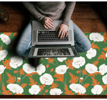 Krásne vlčie maky zelené pozadie kvetinový koberec - Tenstickers