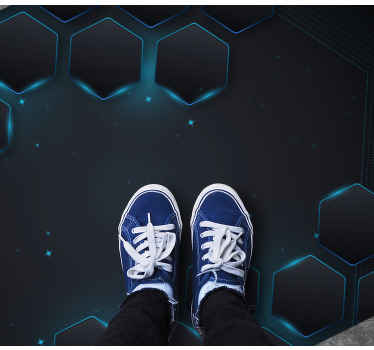 Blue hexagonal layout geometric vinyl rug - TenStickers