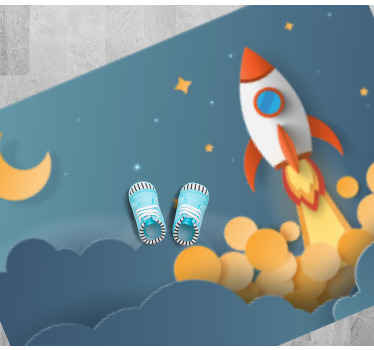 Cartoon launching rocket to space star rug - TenStickers