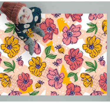 Pink and yellow flower pattern floral rug - TenStickers