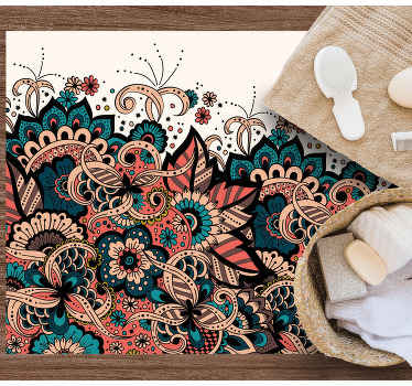 Alfombra vinílica mandala elementos florales vivos - TenVinilo